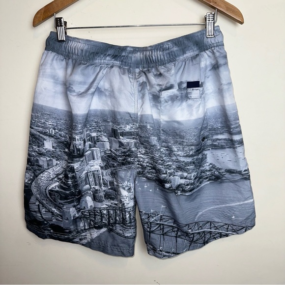 DUCHAMP Mens L Sydney Harbour Bridge Board Shorts City Scene Gray Vacation Beach - Picture 10 of 14